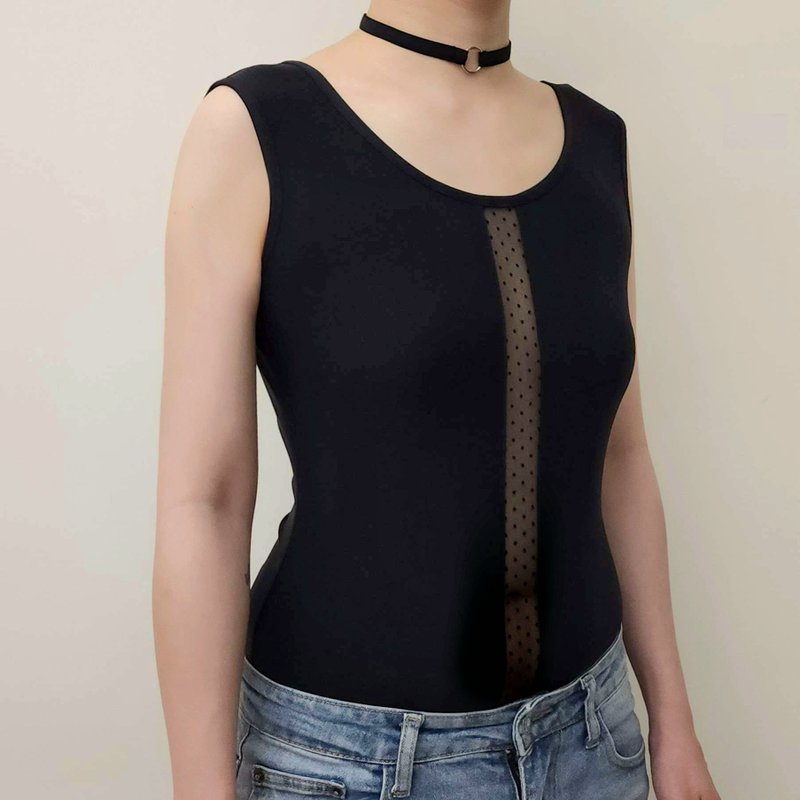 SHEER FRONT VEST TOP 点点网布拼接前中篓空上衣 - 女装背心 - 其他材质 