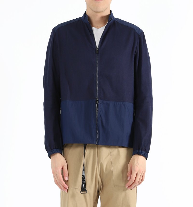 【夏日透气】立领拼接夹克(深蓝) - 男装外套 - 棉．麻 