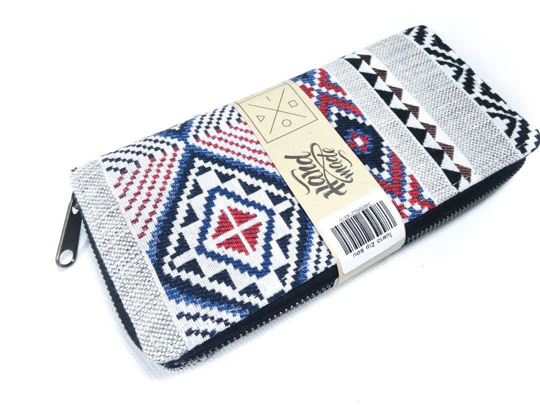 Silver White Vintage womens Long wallet zip Geometric - 皮夹/钱包 - 棉．麻 银色