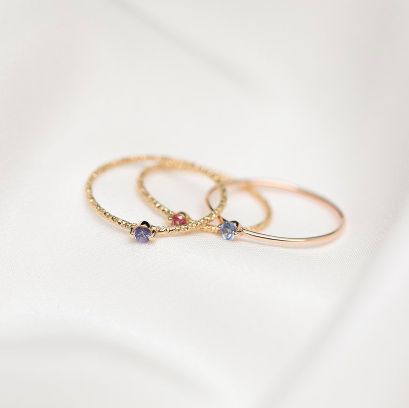 【PurpleMay Jewellery】纯18K金彩色蓝宝石线戒戒指 订制 R022 - 戒指 - 宝石 金色