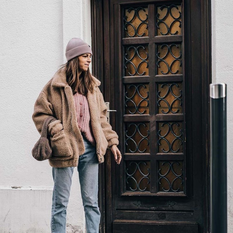 Mika Beanie 保暖反折豆豆帽 (玫瑰粉) - 帽子 - 环保材料 粉红色