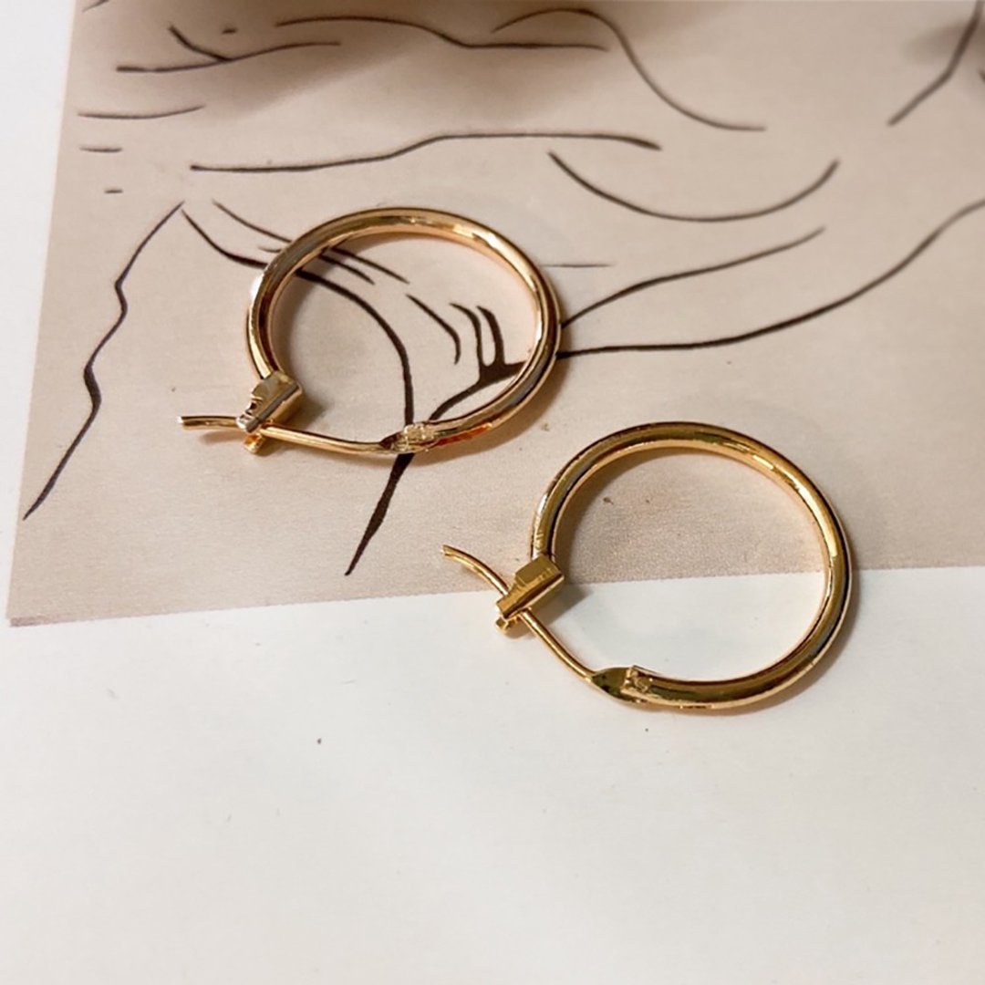 限量 优雅  14k金 圆圈 简约 耳环 耳扣式 饰品 18mm 礼物 情人 - 耳环/耳夹 - 铜/黄铜 金色