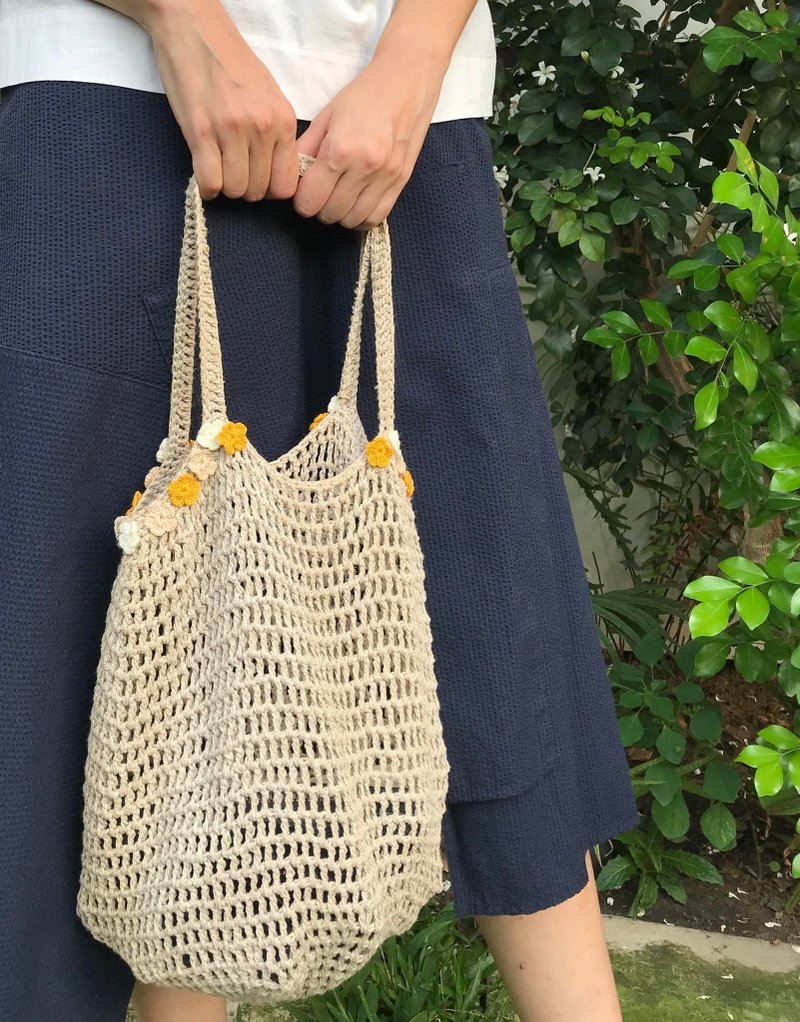 雙層Tote包 Bag Crochet Story Of Flower - 手提包/手提袋 - 棉．麻 