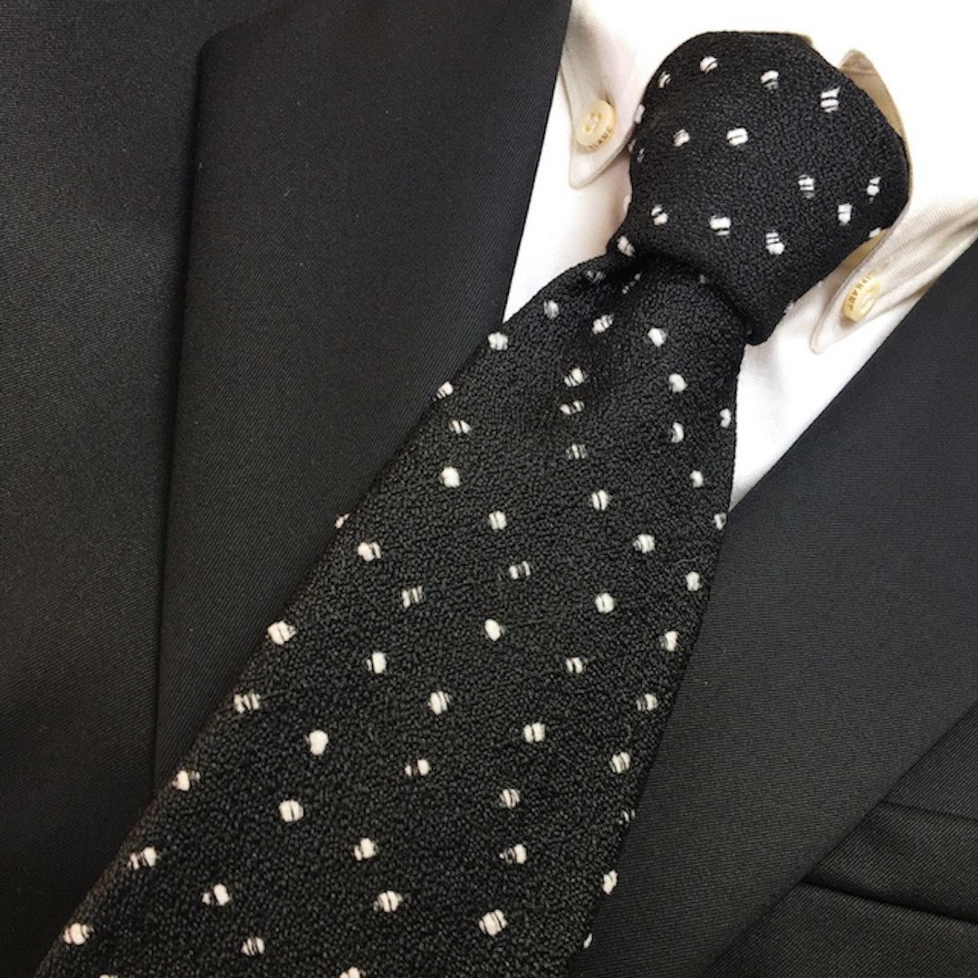 Nep yarn designed tie dots necktie - 领带/领带夹 - 棉 黑色