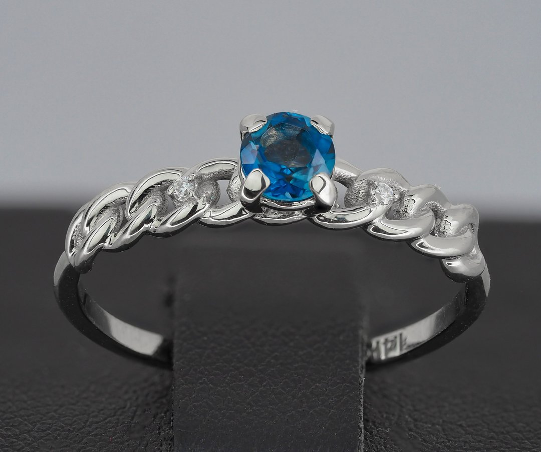 14k gold ring with sapphire and diamonds - 戒指 - 贵金属 金色
