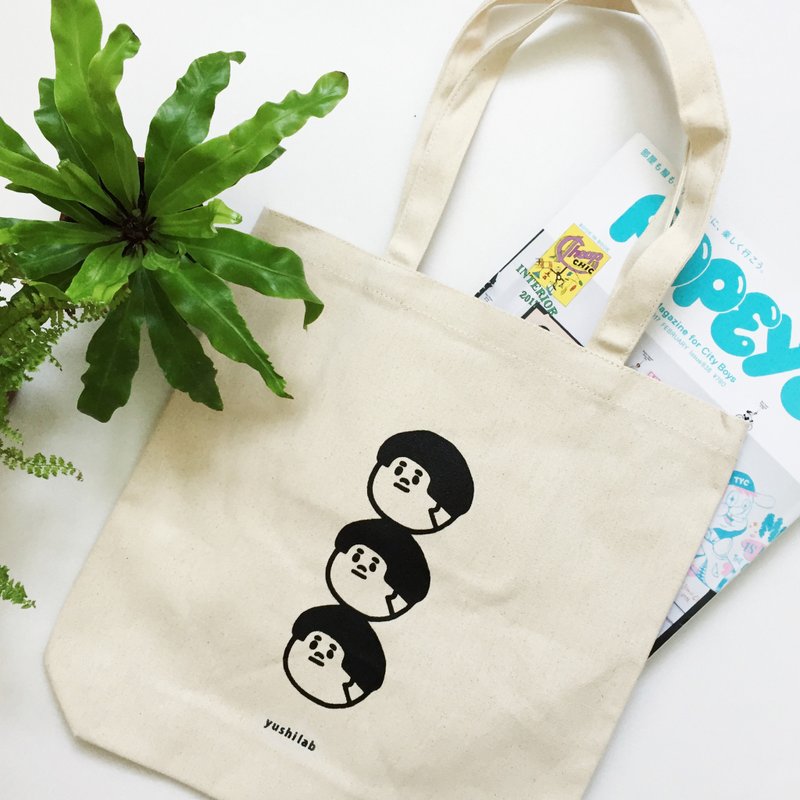 M型暗袋款帆布袋-好多介太 /手工绢印 - 侧背包/斜挎包 - 棉．麻 白色