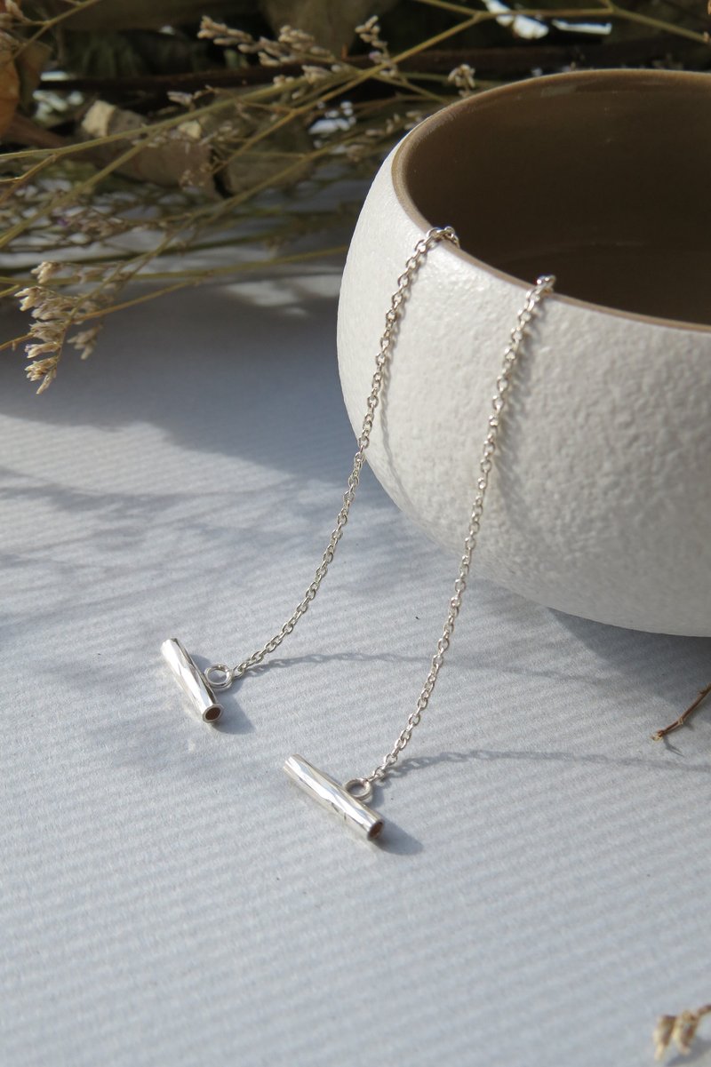 小清新系列 / 简洁T字垂坠耳环 / 925银 - 耳环/耳夹 - 其他金属 银色