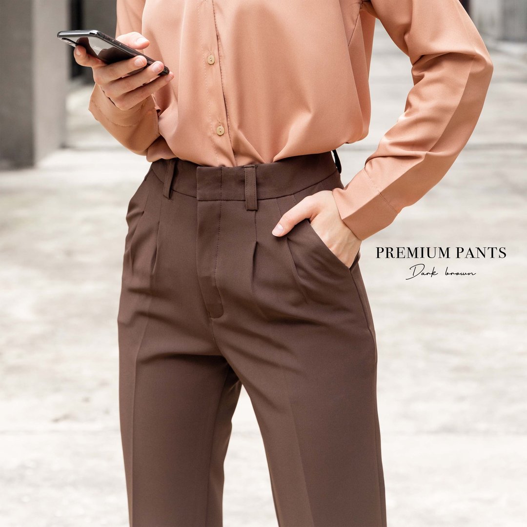 Premium Pants 棕色 - 女装长裤 - 环保材料 咖啡色