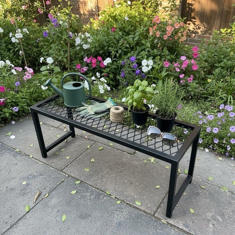 一体成型黑铁网板置物架 底部无横杆设计 可推物品不卡脚 - 植栽/盆栽 - 其他金属 黑色