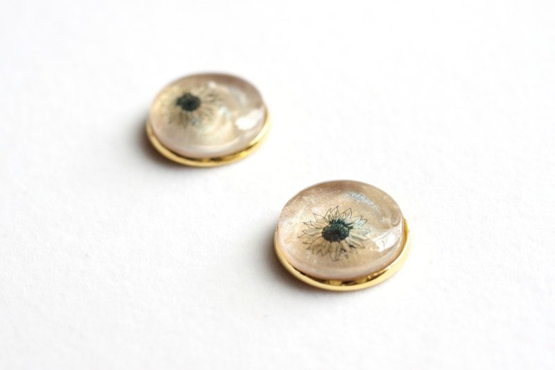 树脂艺术 圆形耳环・棕褐色的夏日 - 耳环/耳夹 - 树脂 卡其色