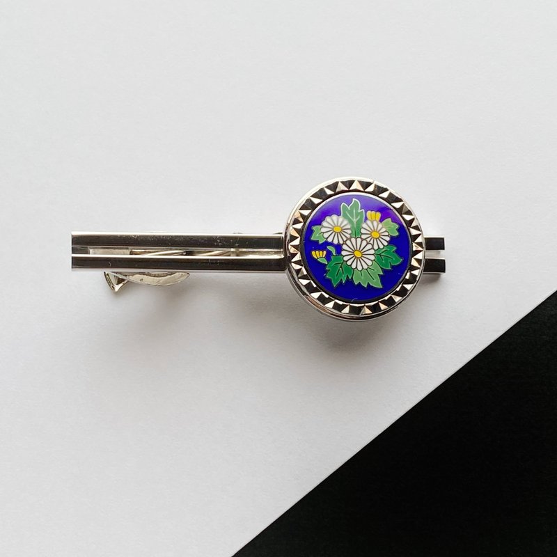 Chrysanthemum [Indigo Blue] Cloisonne tie clip, pure silver metal cloisonne - 领带/领带夹 - 其他材质 蓝色