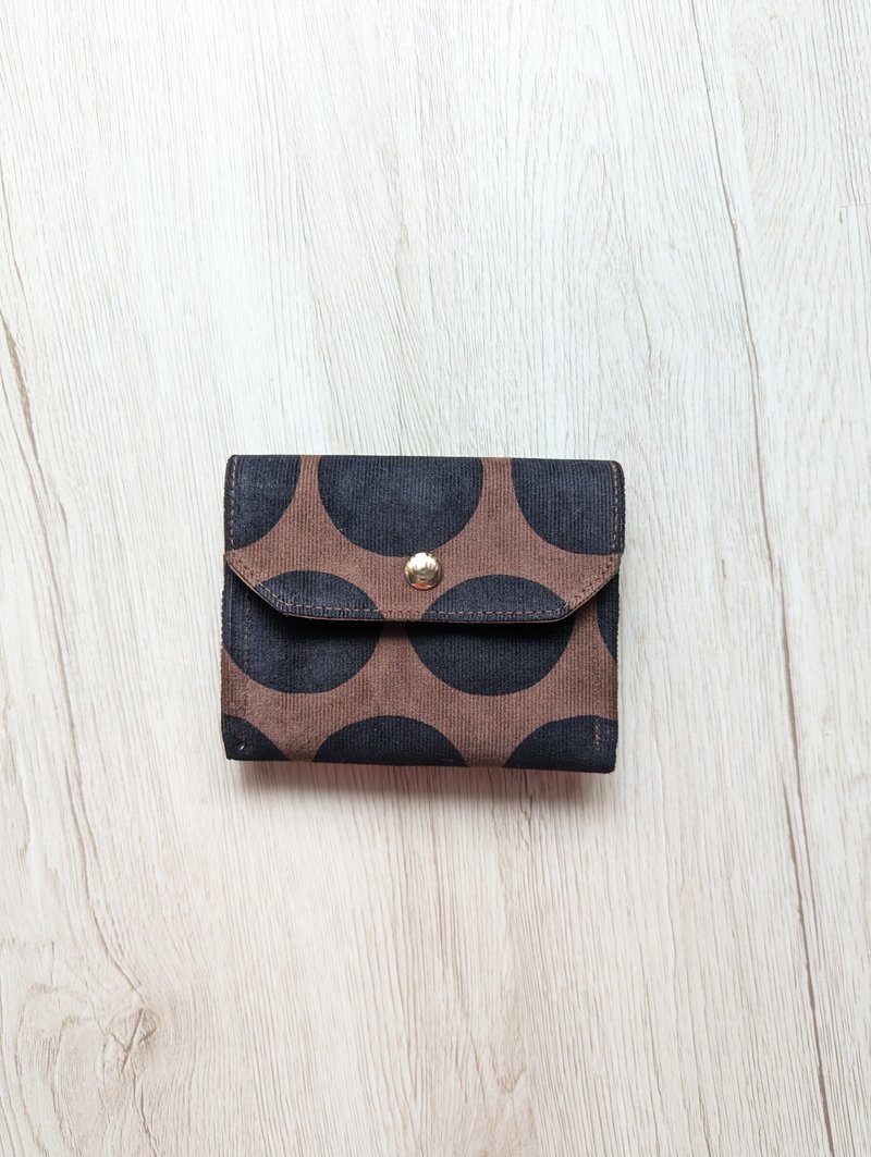 四层六卡钱包 - 日本黑色点点灯心绒布 - 皮夹/钱包 - 棉．麻 