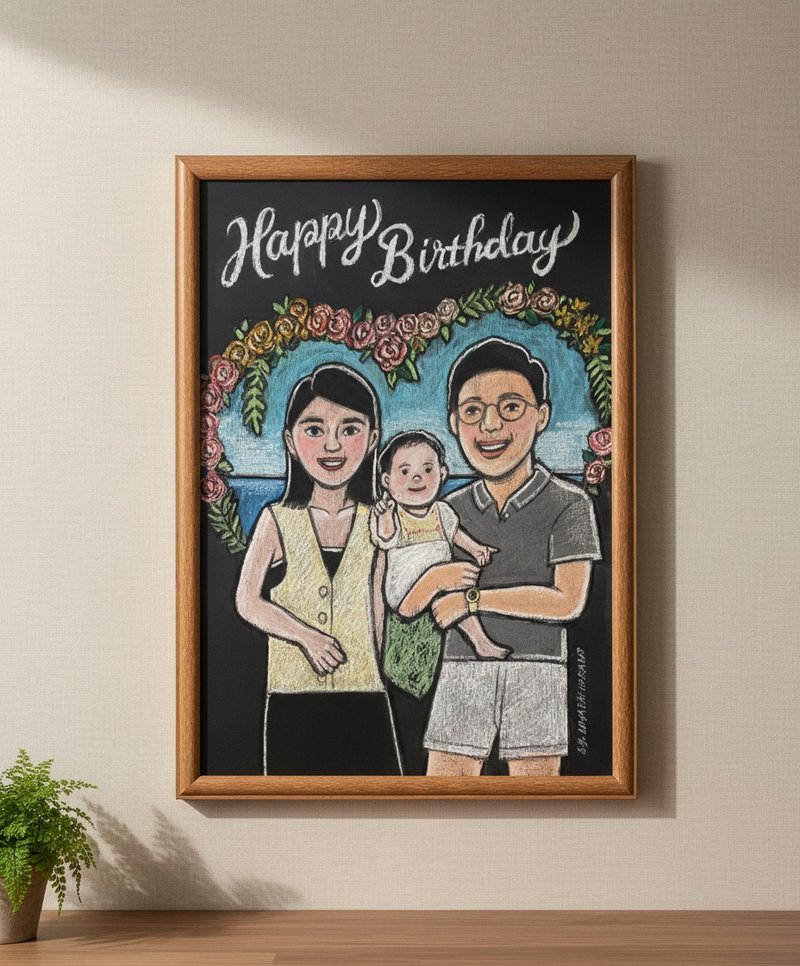 【定制化礼物】黑板似颜绘 | 婚礼纪念、情人节、开幕祝贺 - 订制画像 - 其他材质 多色