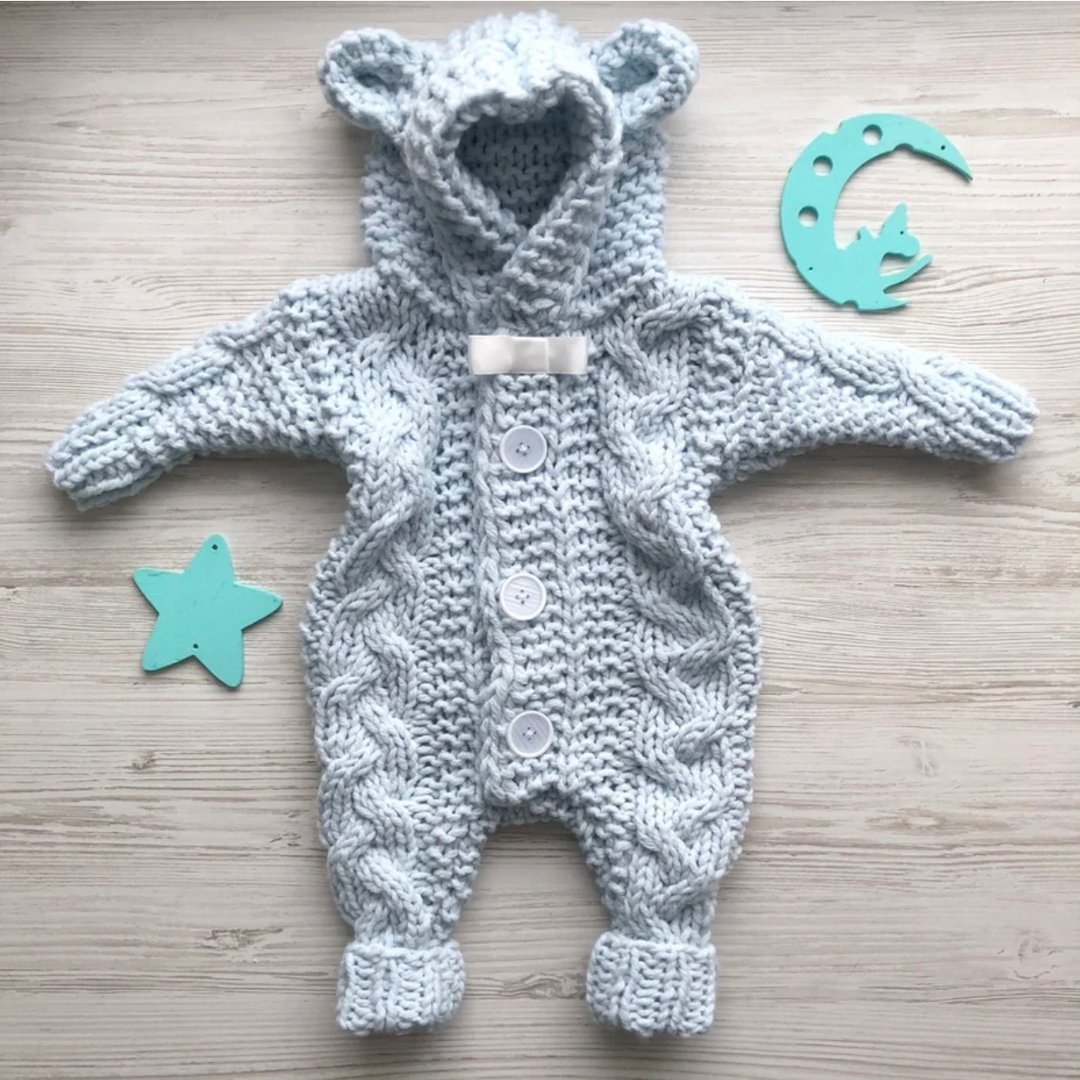 Blue hand knit overall for baby. Take home overall. Newborn clothes. - 包屁衣/连体衣 - 其他材质 
