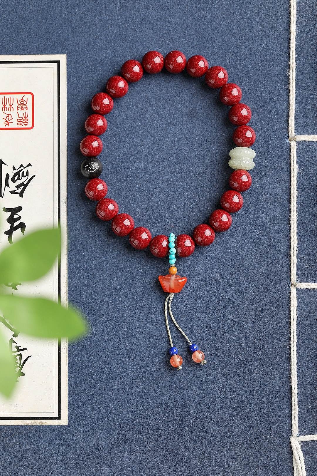 天然原矿朱砂手鍊 紫金砂手串 朱砂含量95%以上 关注领取优惠卷 - 手链/手环 - 宝石 
