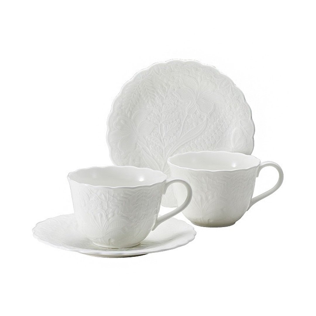 Honiton Lace霍尼顿蕾丝咖啡对杯盘组(对杯330ml、点心盘17cm) - 碗 - 瓷 白色