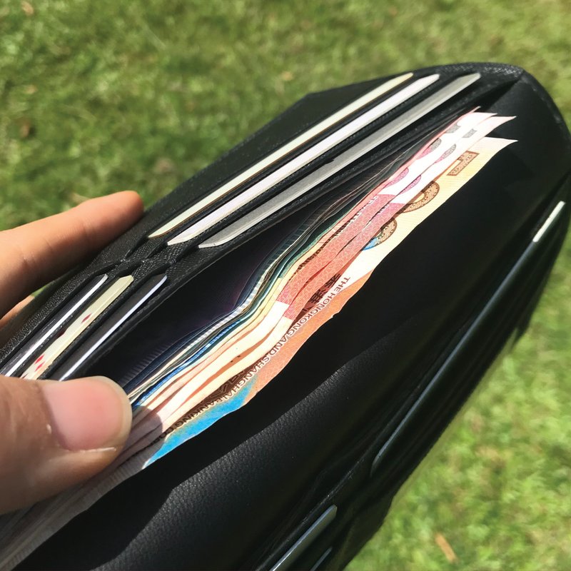 黑色十字纹牛皮 长钱包 顶级真皮 香港手工制造 简约轻薄长夹 - 皮夹/钱包 - 真皮 黑色