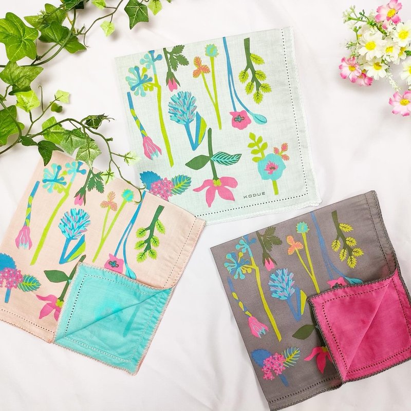 HBK绘风双层手帕-花儿朵朵|48X48CM|质感细腻|色彩缤纷|日本制 - 手帕/方巾 - 棉．麻 多色