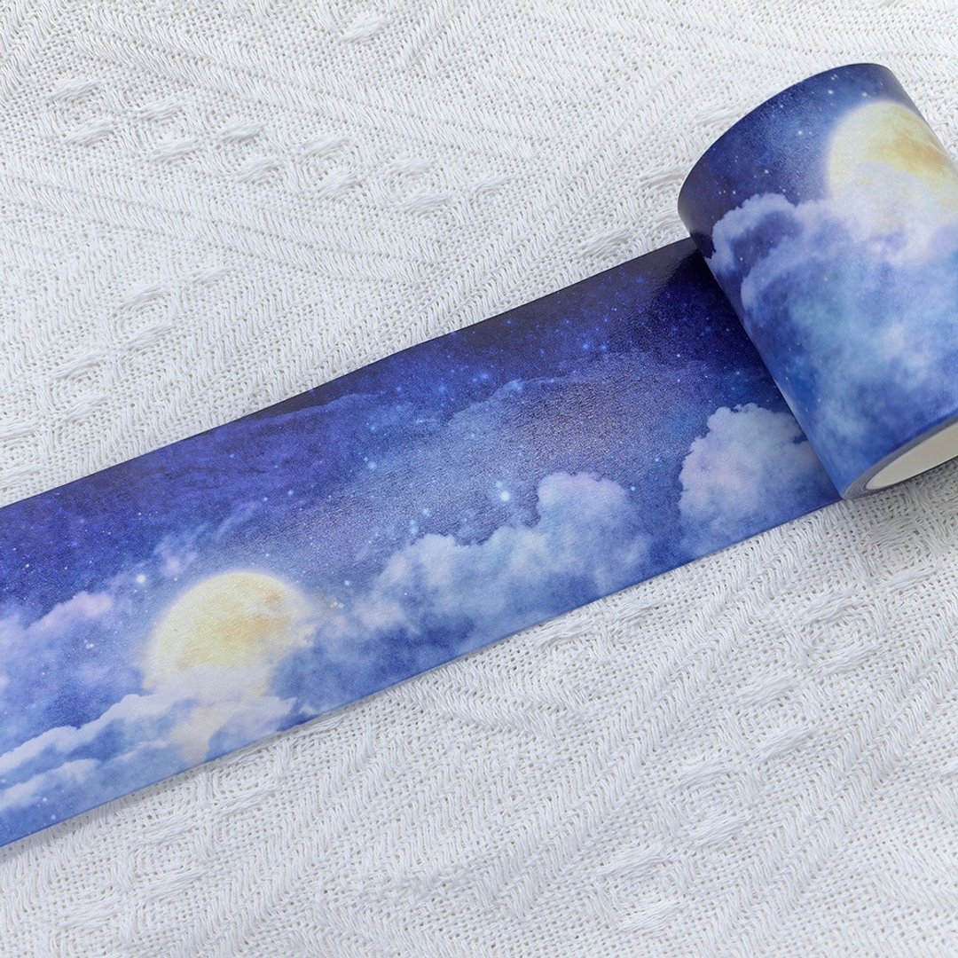 月夜星空 OKMT夜空造景PET和纸特油手帐胶带贴纸 - 纸胶带 - 塑料 蓝色