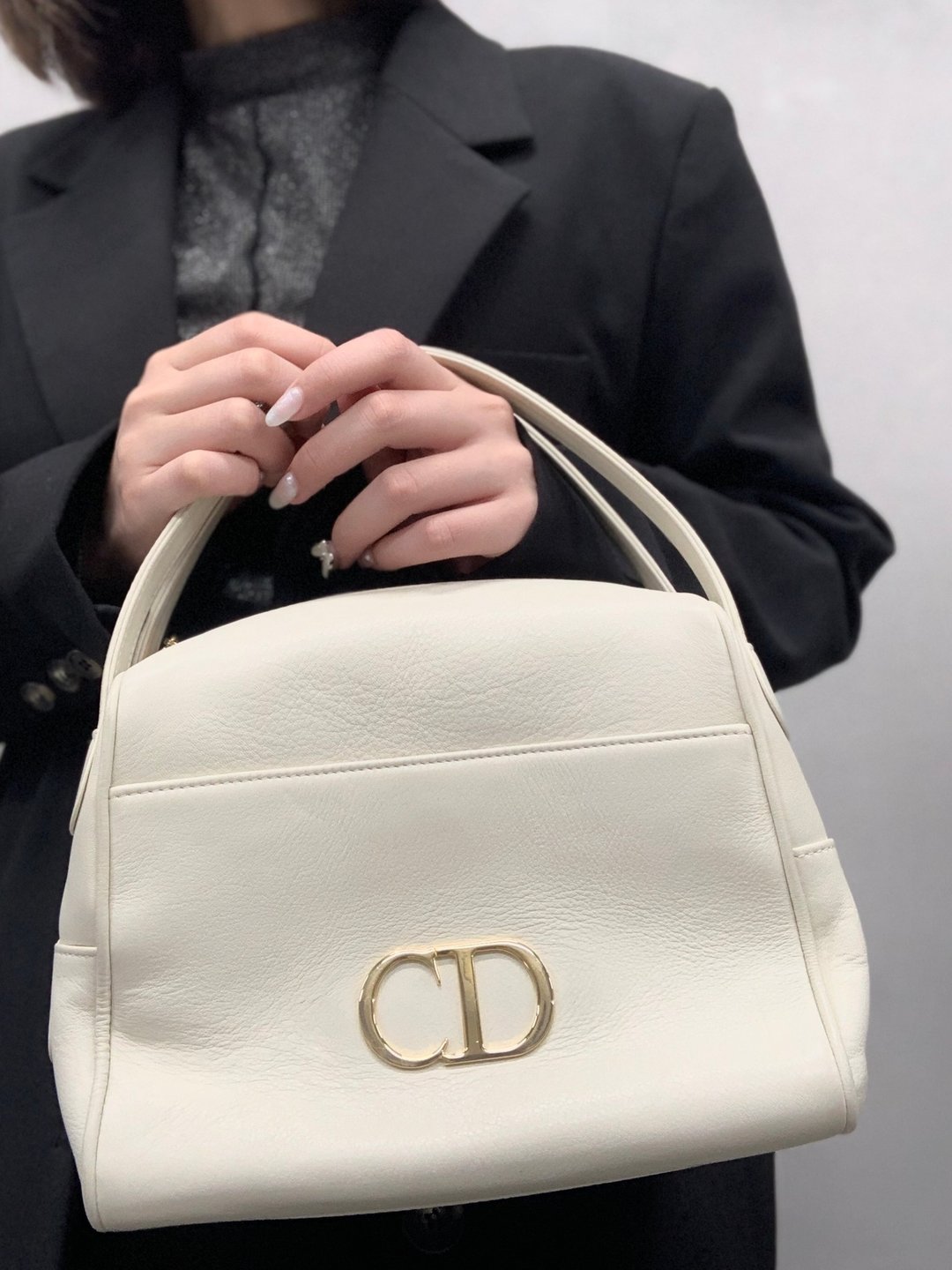 [Japan direct delivery name plate used package] Christian Dior Christian Dior CD leather handbag off-white vintage jnzf2z - 手提包/手提袋 - 真皮 白色