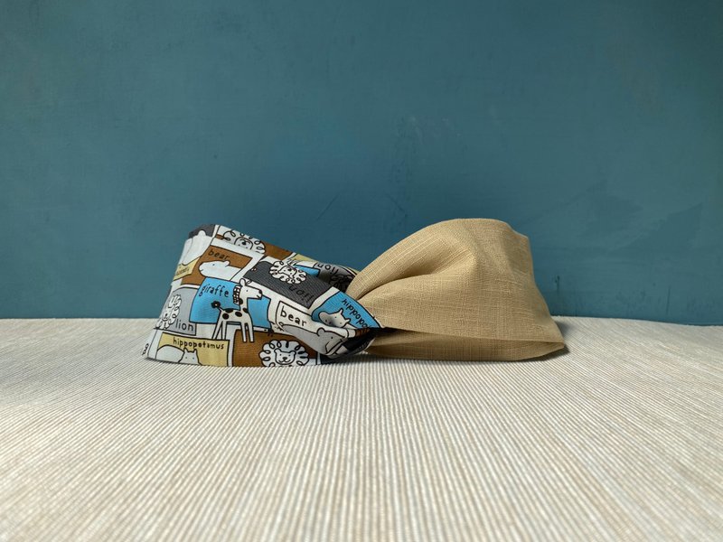 双拼发带 / 漫画动物园 - 杏 - 发带/发箍 - 棉．麻 卡其色