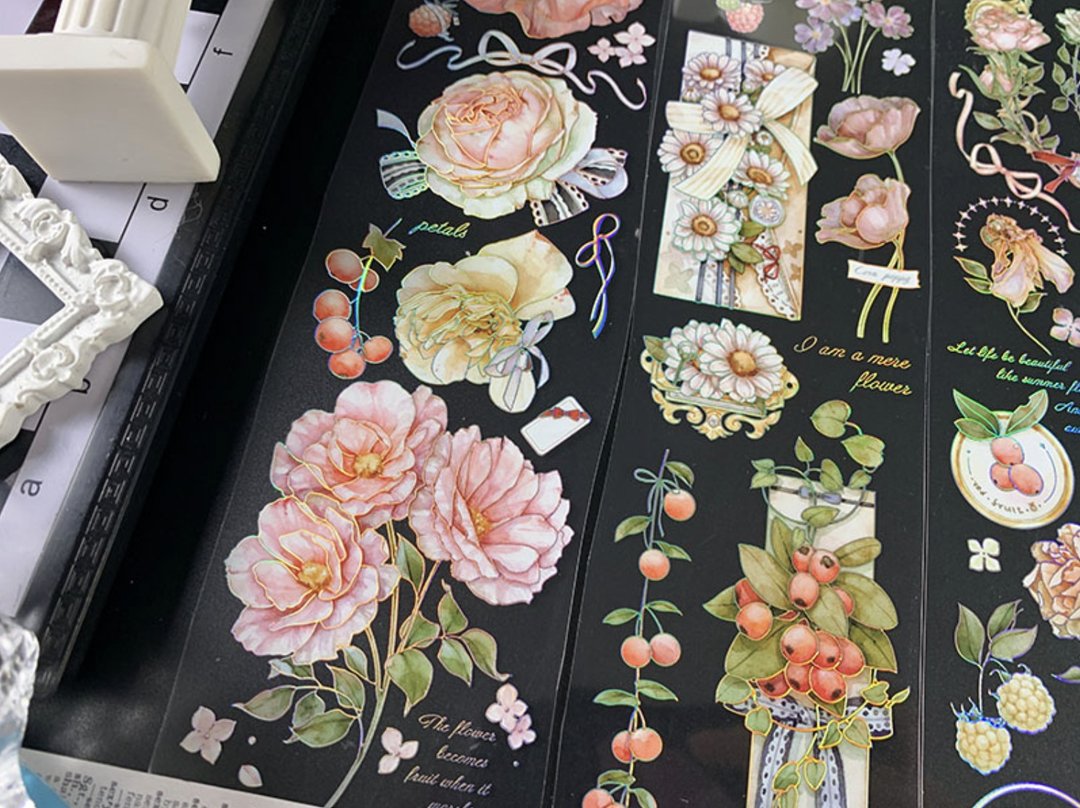 罗曼史 古典花卉集 PET 纸胶带 鐳射銀 - 纸胶带 - 塑料 多色