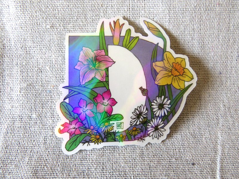 字母D - 极光花卉植物字母防水贴纸 - 贴纸 - 纸 