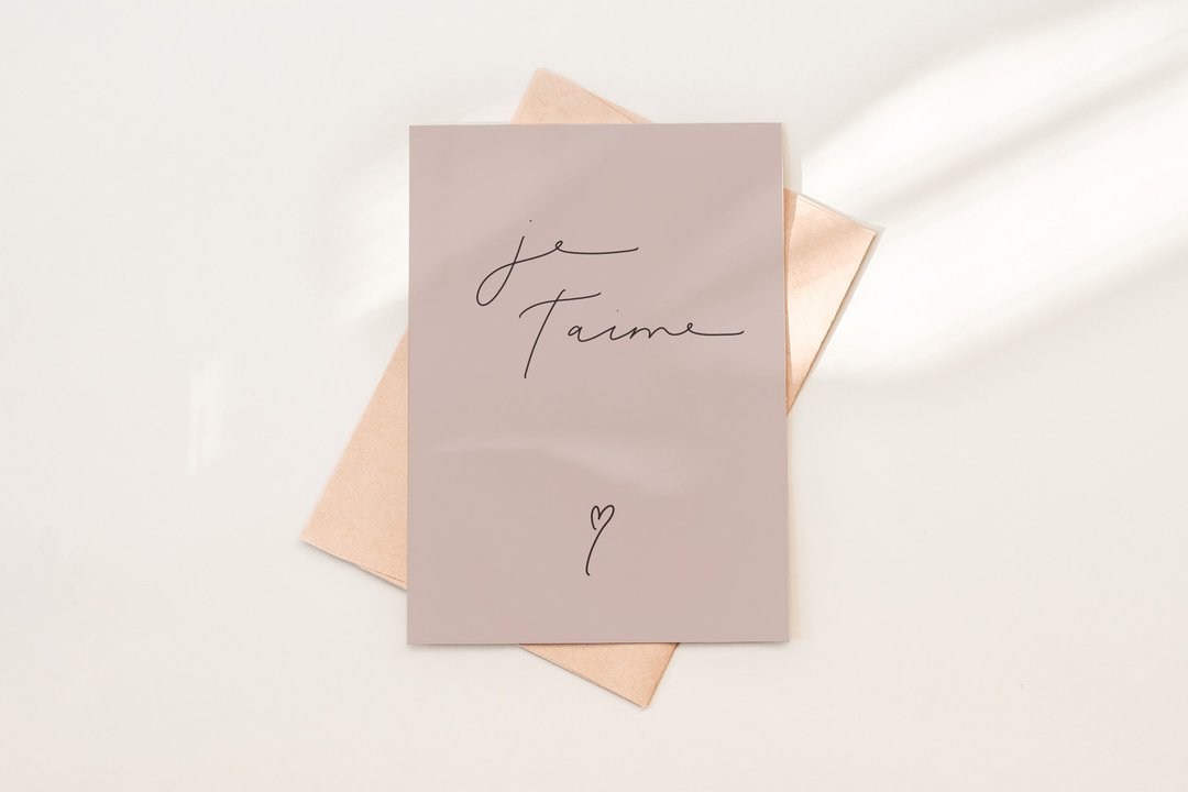 母亲节手写字卡片Je t' aime - 卡片/明信片 - 纸 粉红色