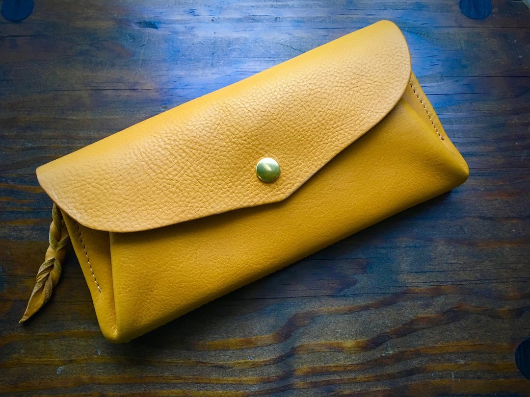Copy Italian leather card 12 long wallet series-envelope Mimosa - 皮夹/钱包 - 真皮 黄色