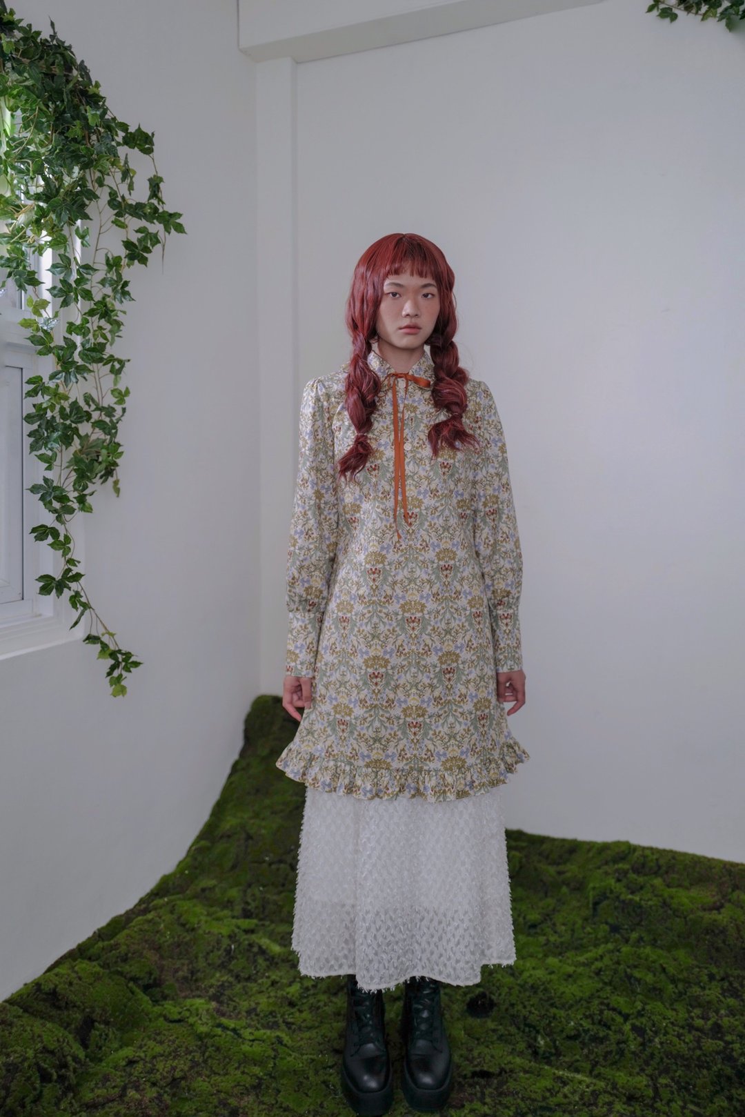 Joanna Blouse Dress 衬衫洋装 岛屿印花 - 洋装/连衣裙 - 棉．麻 绿色