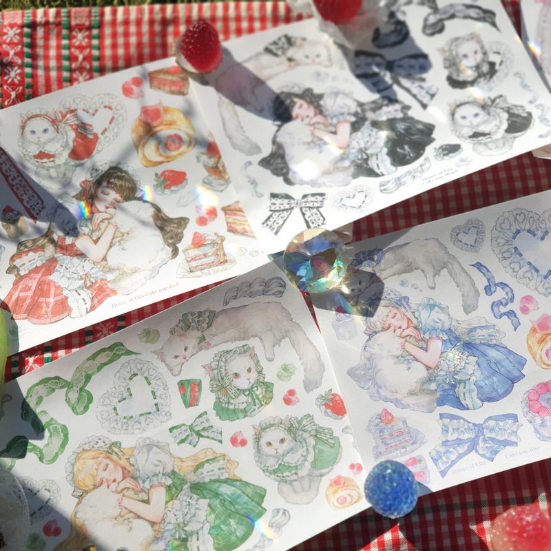 蛋糕午睡猫女孩贴纸 - 贴纸 - 纸 