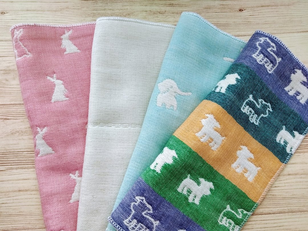 Japanese 6 Layers Gauze Handkerchief, Set of 4, Wash Cloths, Reusable Napkin - 满月礼盒 - 棉．麻 