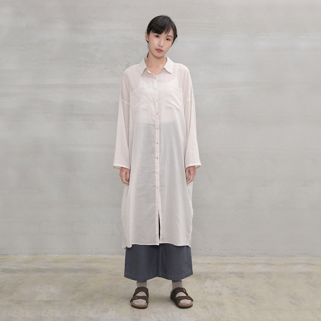闲适自在长版衬衫 Peace Of Mind Long Shirt - 洋装/连衣裙 - 棉 白色