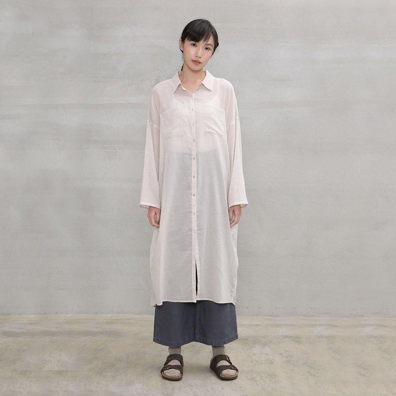 闲适自在长版衬衫 Peace Of Mind Long Shirt - 洋装/连衣裙 - 棉．麻 白色