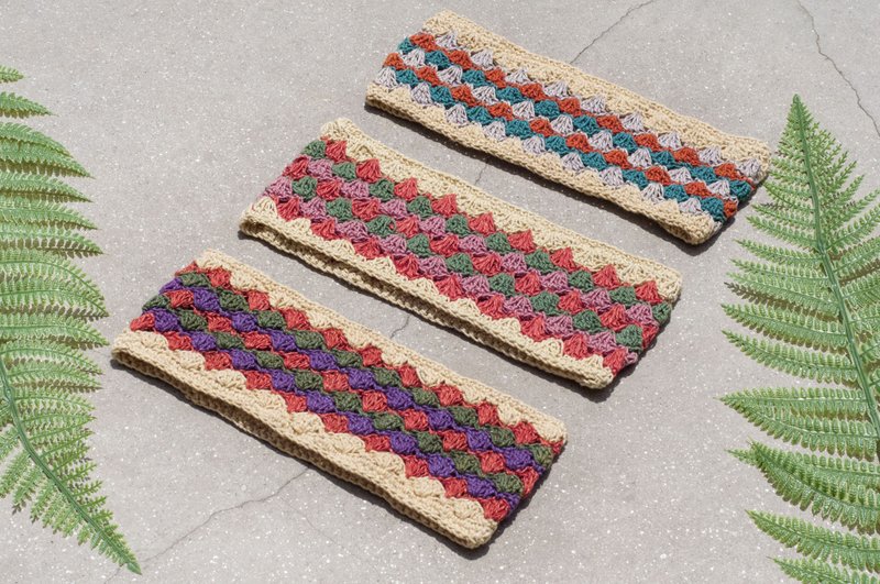 手工棉麻线编织发带/编织缤纷发带/钩织发饰/彩虹渐层发带-草莓酱 - 发带/发箍 - 棉．麻 多色