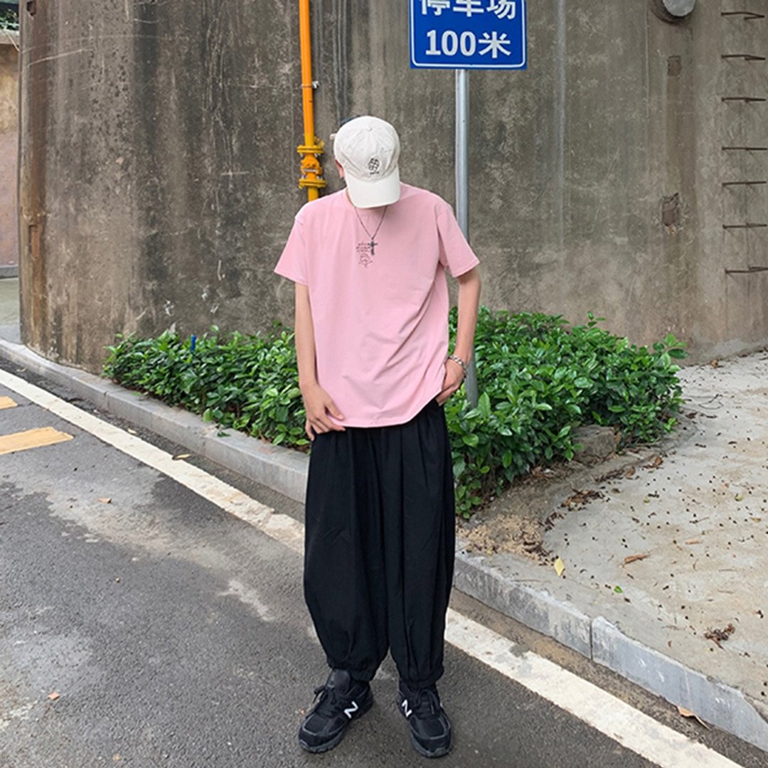 NBNO主题刺绣宽松男女同款短袖t恤 - 男装上衣/T 恤 - 棉．麻 粉红色