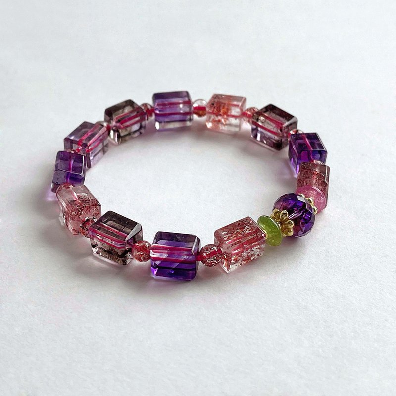 宝石系 天然矿石 三轮骨干超七 乌拉圭紫水晶 925纯银14 K金 手链 - 手链/手环 - 宝石 多色