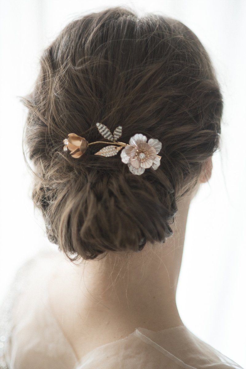 VINTAGE PINK ROSE复古淡金粉色小花发夹 新娘头饰 - 发饰 - 其他材质 