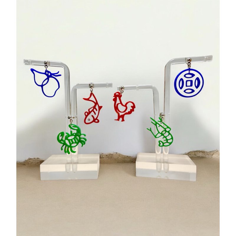 新年必备趣味饰物 - 鱼虾蟹耳环 - 耳环/耳夹 - 塑料 