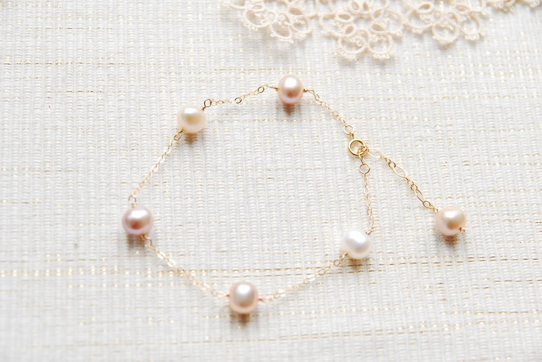 Multicolor pearl bracelet 14kgf - 手链/手环 - 珍珠 多色