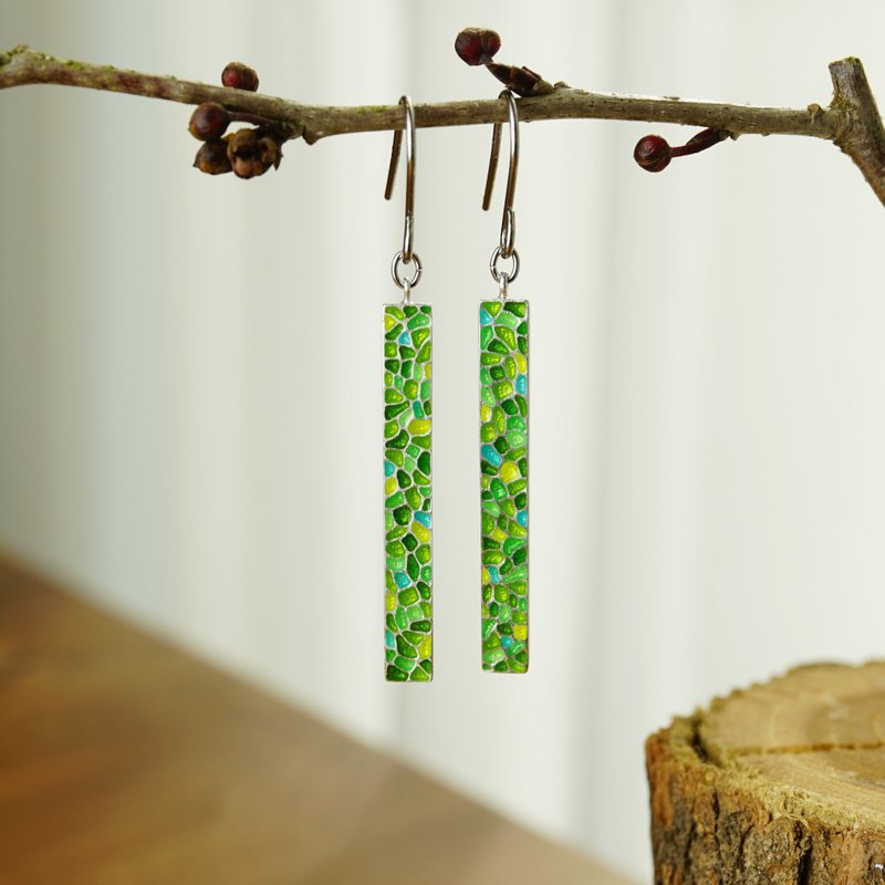 珐琅耳环KESHIKI春景 - 耳环/耳夹 - 银 绿色