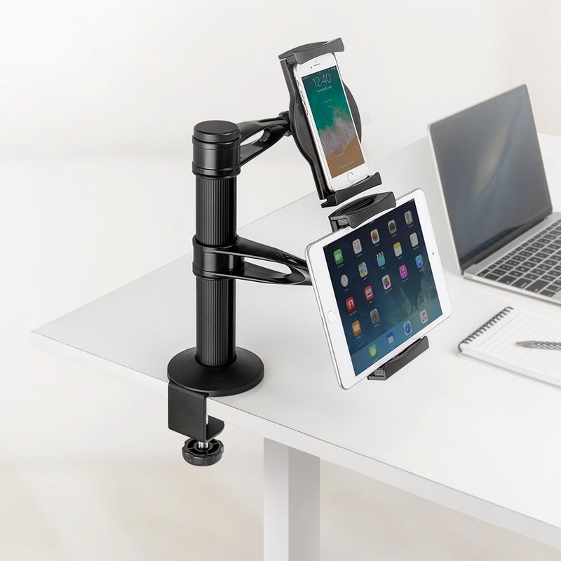 AIDATA 爱得他 5'1~13寸桌夹式万用 手机平板 双机支架座 US-7070 - 手机座/防尘塞 - 其他材质 黑色