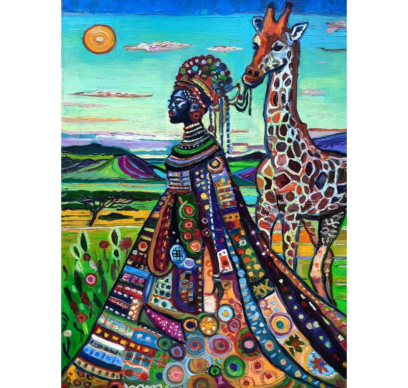 原创画非洲女人绘画原创艺术油画 - 墙贴/壁贴 - 其他材质 绿色