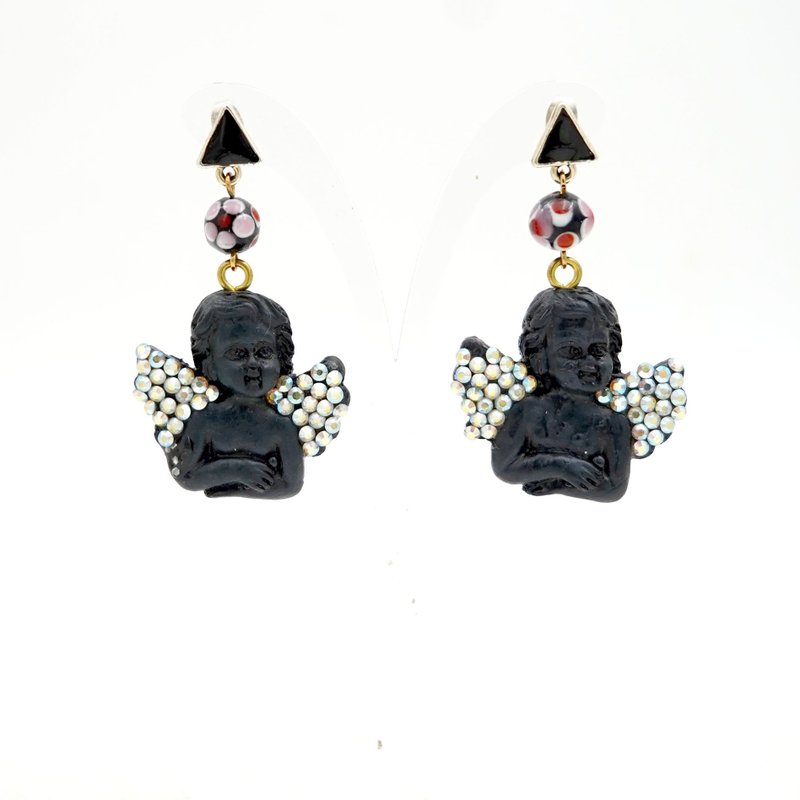 TIMBEE LO黑色手工制作巴洛克天使耳环 - 耳环/耳夹 - 其他材质 黑色