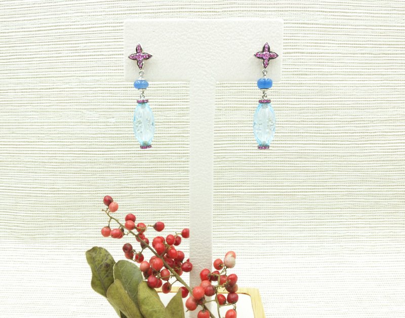 切割拓帕石垂坠耳环 - 耳环/耳夹 - 半宝石 蓝色