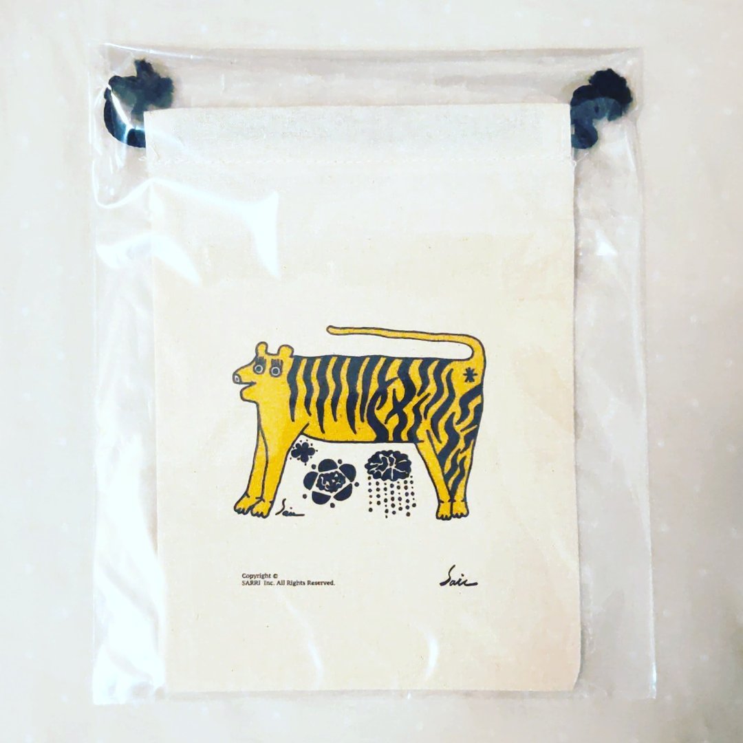 束口袋 老虎 生肖 帆布袋 托特包 环保袋 饮料袋 交换礼物 - 化妆包/杂物包 - 其他材质 黄色