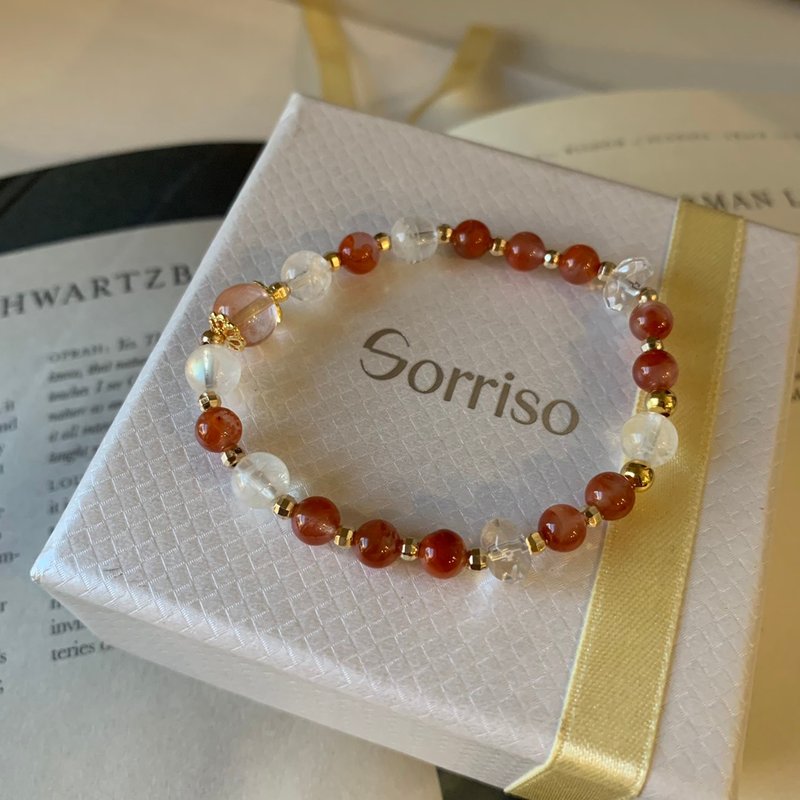 【 午后的暖阳 】红兔毛│月光石│南红玛瑙│白水晶 设计款水晶 - 手链/手环 - 水晶 