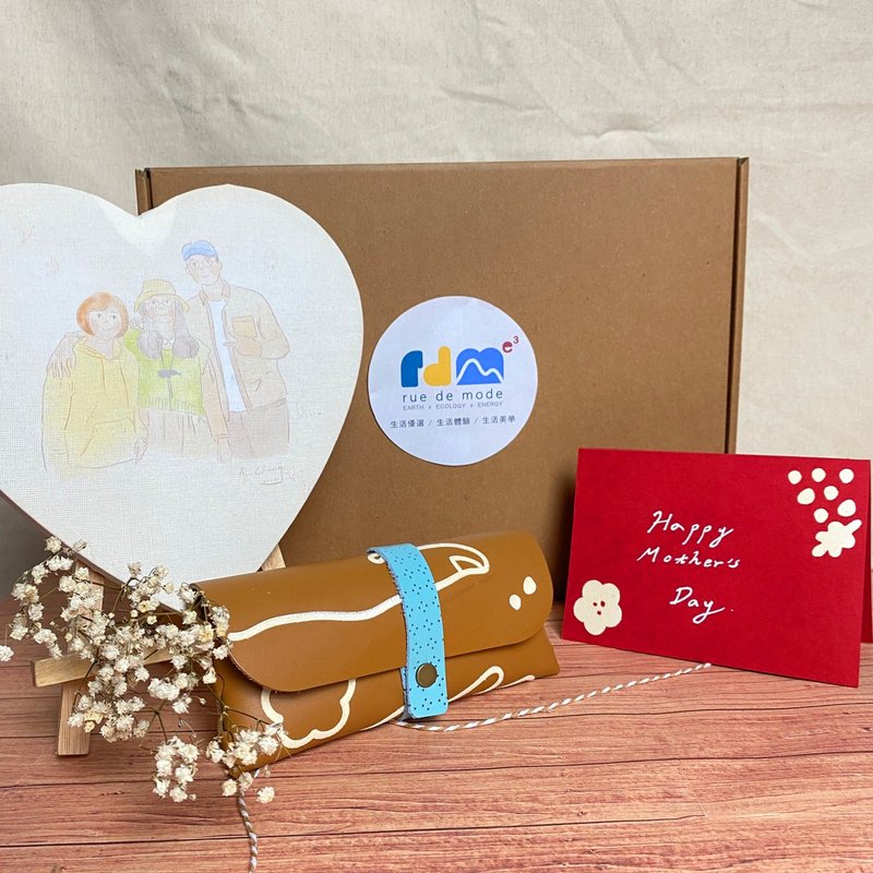 母亲节 心满愿足礼盒组(爱心无框画+植绒真皮手拿包+代写小卡) - 摆饰 - 其他材质 粉红色