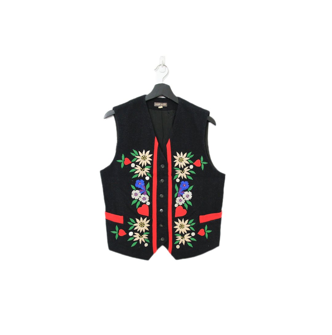 Back to Green-复古毛料背心 黑底缤纷花朵 v-05/sweater vest - 女装背心 - 棉．麻 