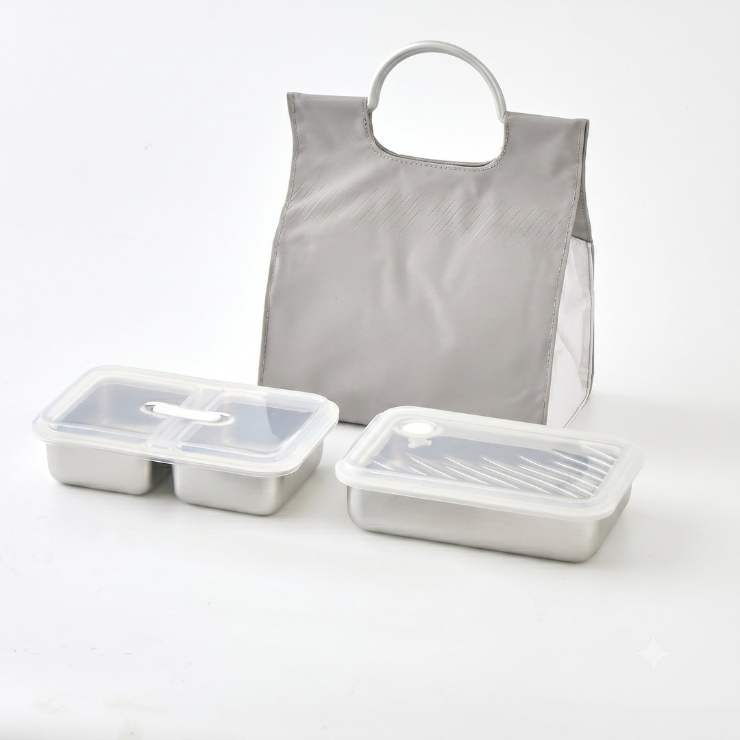 Double Box 211 减糖餐盒&托特包 (灰) - 便当盒/饭盒 - 不锈钢 银色